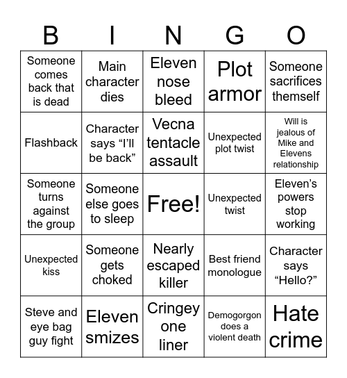 Stranger Things Season 5 Bingo Card