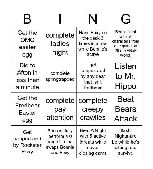 UCN Bingo Card
