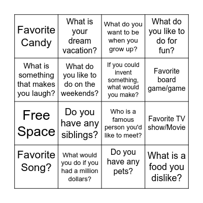 Get To Know You Bingo Card