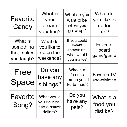 Get To Know You Bingo Card