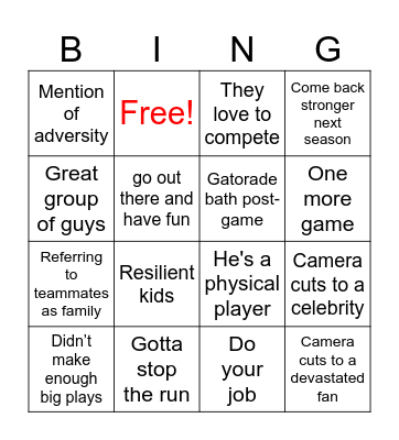 Coach Talk and More Bingo Card