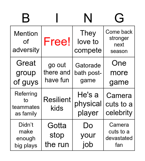 Coach Talk and More Bingo Card