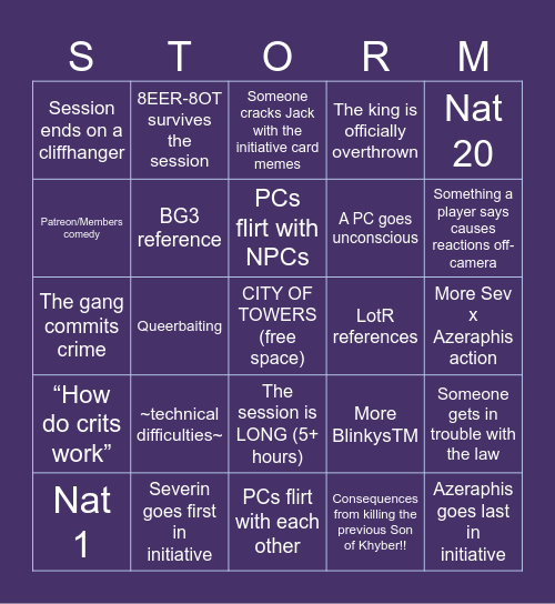 Eberron: City of Towers - Episode 51 Bingo Card