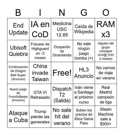 2026 Bingo Card