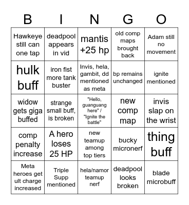 Season 6 Dev Talk Bingo Card