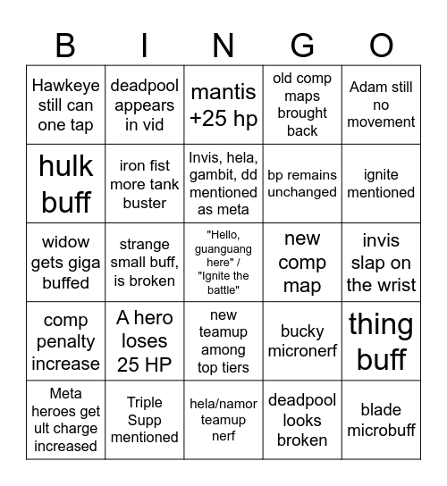 Season 6 Dev Talk Bingo Card