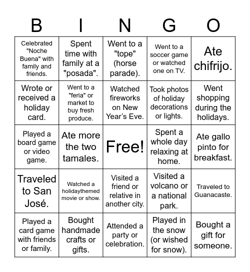 Holiday Bingo Card