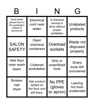 SALON SAFETY Bingo Card