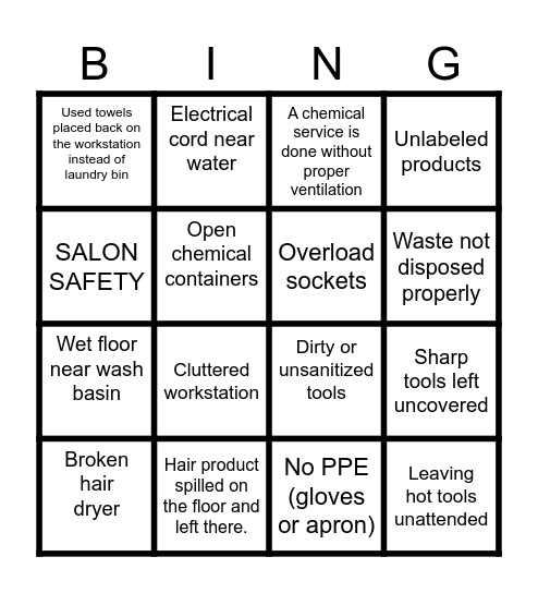 SALON SAFETY Bingo Card