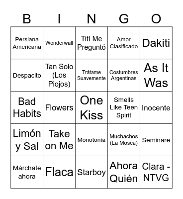Bingo Musical Bingo Card