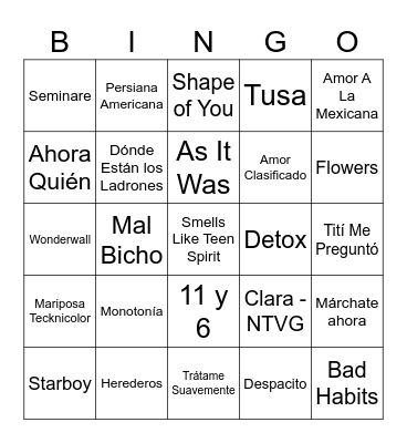 Bingo Musical Bingo Card