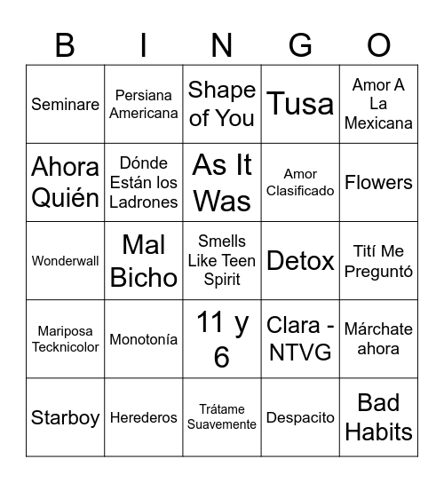 Bingo Musical Bingo Card