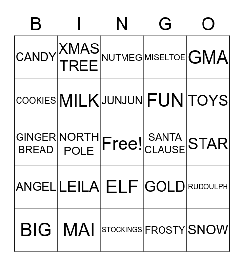 2016 Family Christmas  Bingo Card