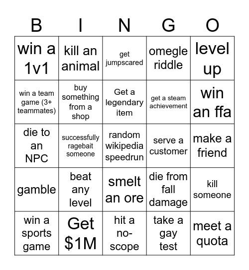 BRO VS BRO Bingo Card