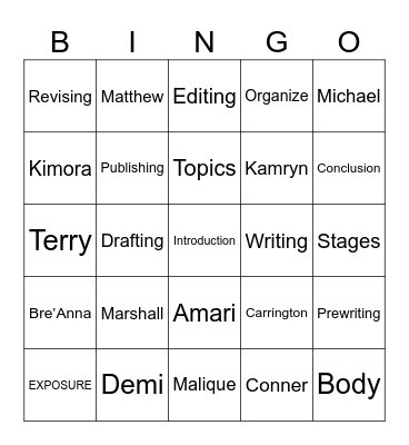 S T O R Y Bingo Card