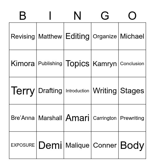 S T O R Y Bingo Card