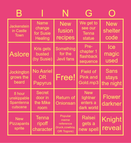 Kean's Ch. 5 Predictions Bingo Card