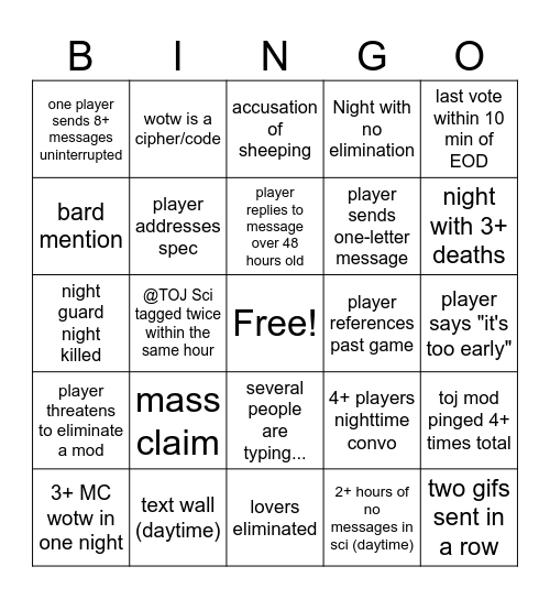 New Server BINGO PARTYYYYY Bingo Card