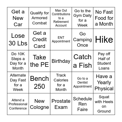 Year Goals Bingo Card