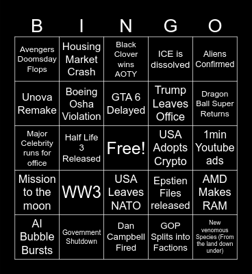 2026 Bingo Card