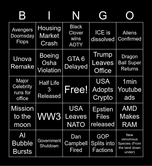 2026 Bingo Card