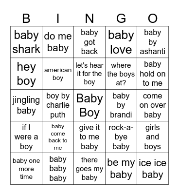 BABY BOY Bingo Card