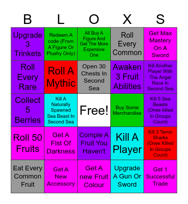Blox Fruit Bingo Card