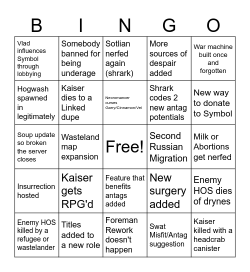 January BLEAK Bingo Card