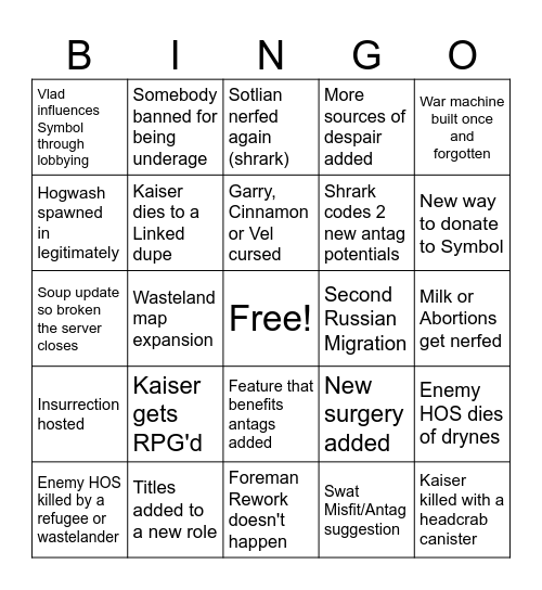 January BLEAK Bingo Card