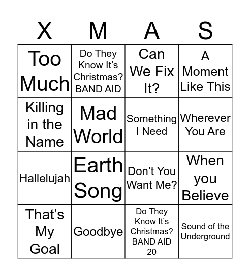 Christmas Number 1 Bingo! Bingo Card