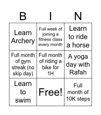 Fitness Bingo Card