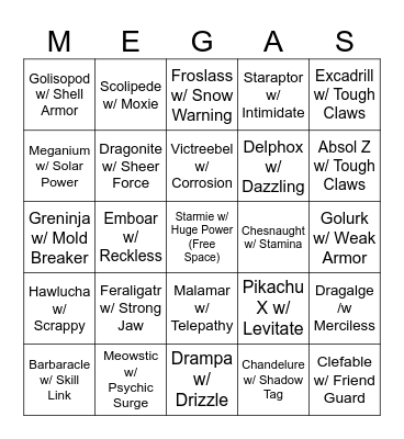 ZA Mega Abilities Bingo Card
