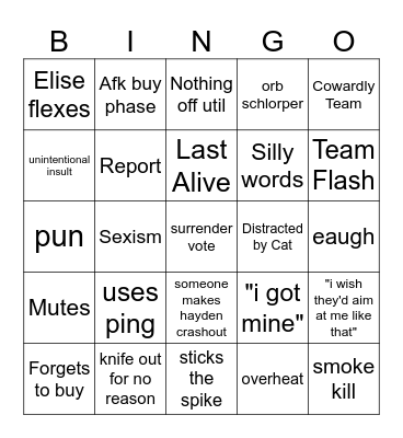 Elise Valorant Bingo Card