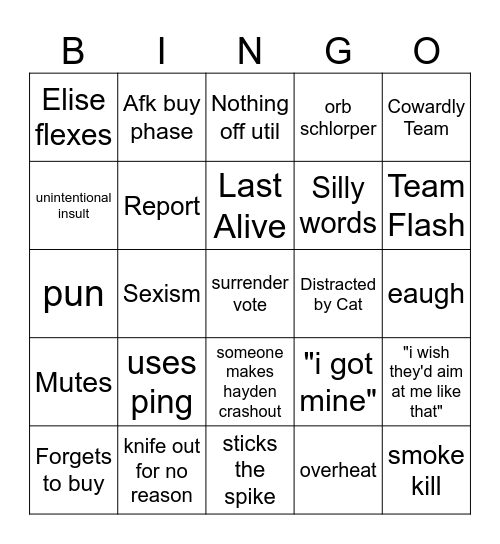 Elise Valorant Bingo Card
