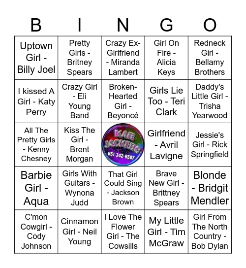 Kar Jackers "Girls" Bingo Card