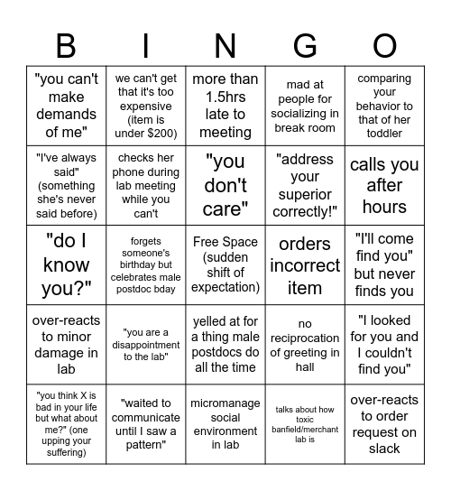 Lab fun times BINGO! Bingo Card
