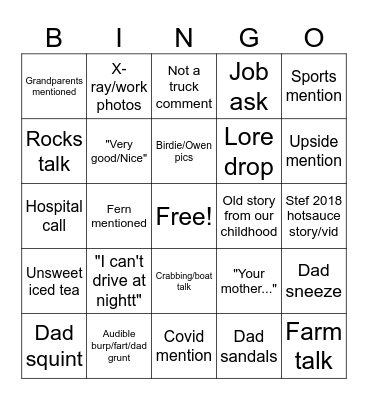 Dad-isms Bingo Card