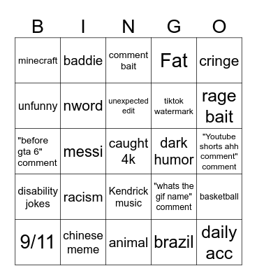 instagram Bingo Card