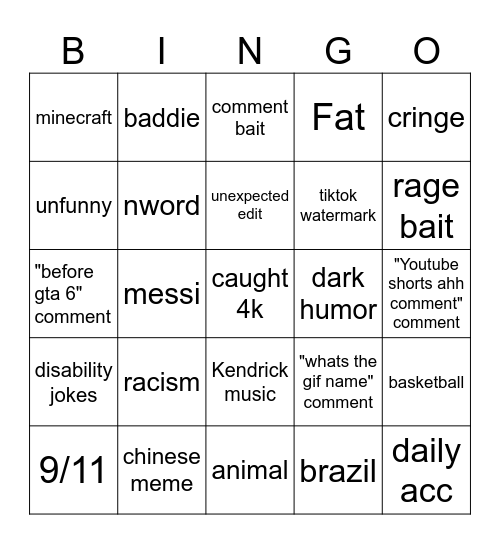 instagram Bingo Card