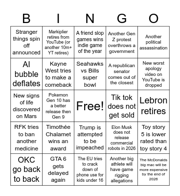 Predictions Bingo Card