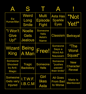 Black Clover Bingo Card