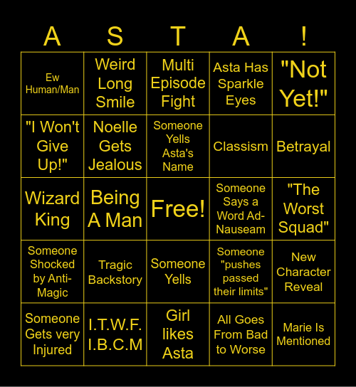 Black Clover Bingo Card
