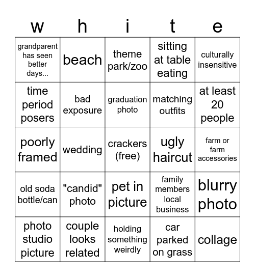 white family photos Bingo Card