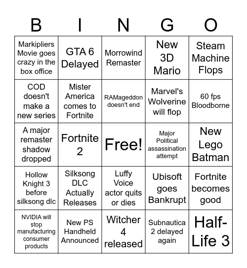 2026 Bingo Card