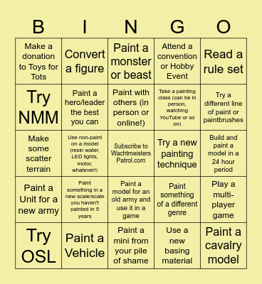 Wachtmeister's Hobby Bingo - 2026 Bingo Card