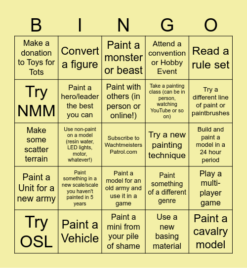 Wachtmeister's Hobby Bingo - 2026 Bingo Card
