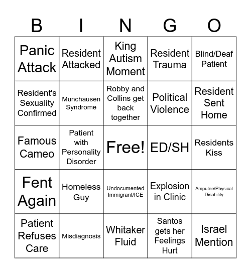 The Pitt S2 Bingo Card