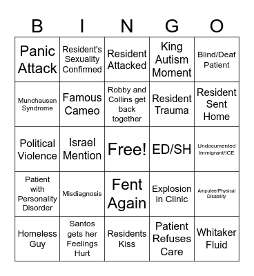 The Pitt S2 Bingo Card