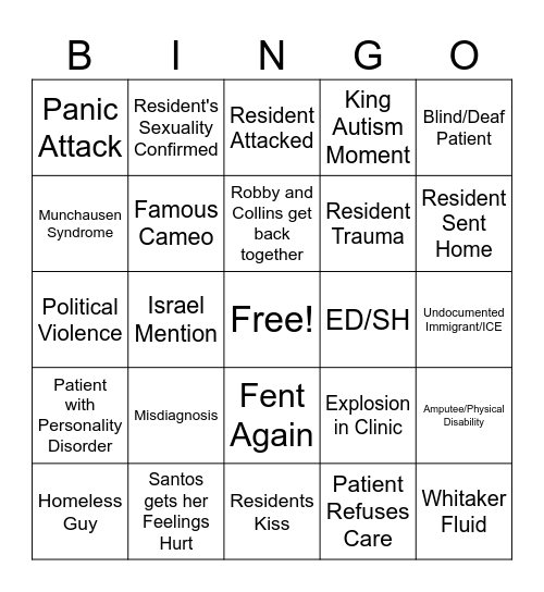 The Pitt S2 Bingo Card