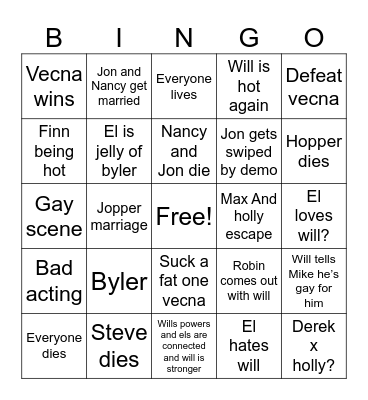 STANGER things Bingo Card